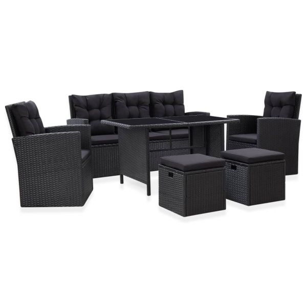 Set Mobilier De Grădină Cu Perne 6 Piese Negru Poliratan 46094